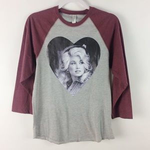 Dolly Parton Tee Red Gray Heart Shaped Graphic